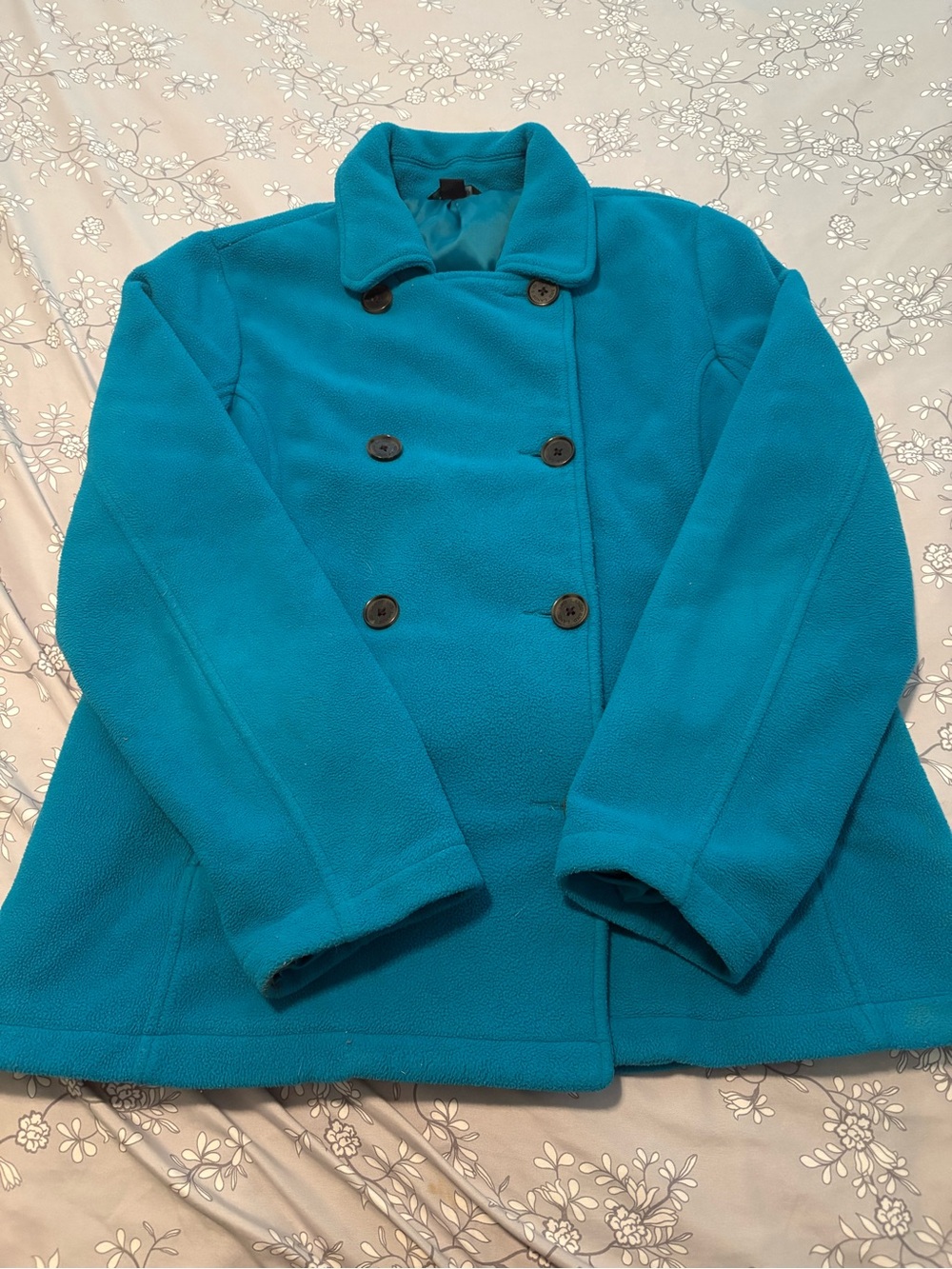Lands' End Bright Teal Double-Breasted Fleece Pea Coat